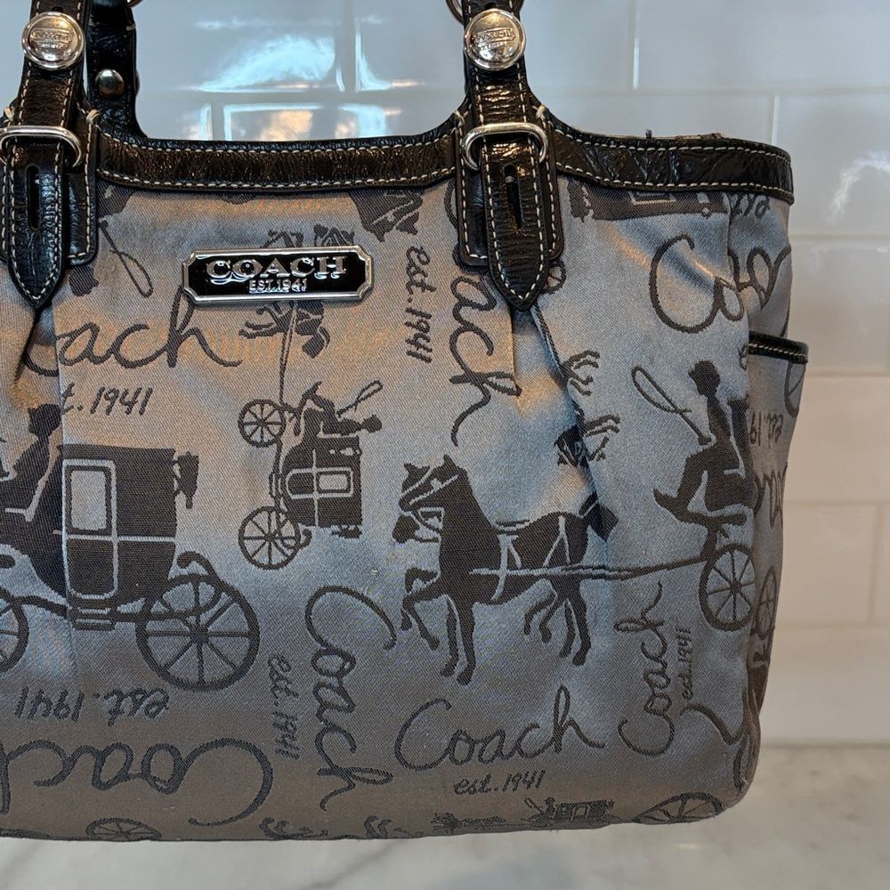 Coach Bag Purse Handbag Horse Carriage Signature Gray Silver EW Tote Pocketbook - Picture 3 of 16